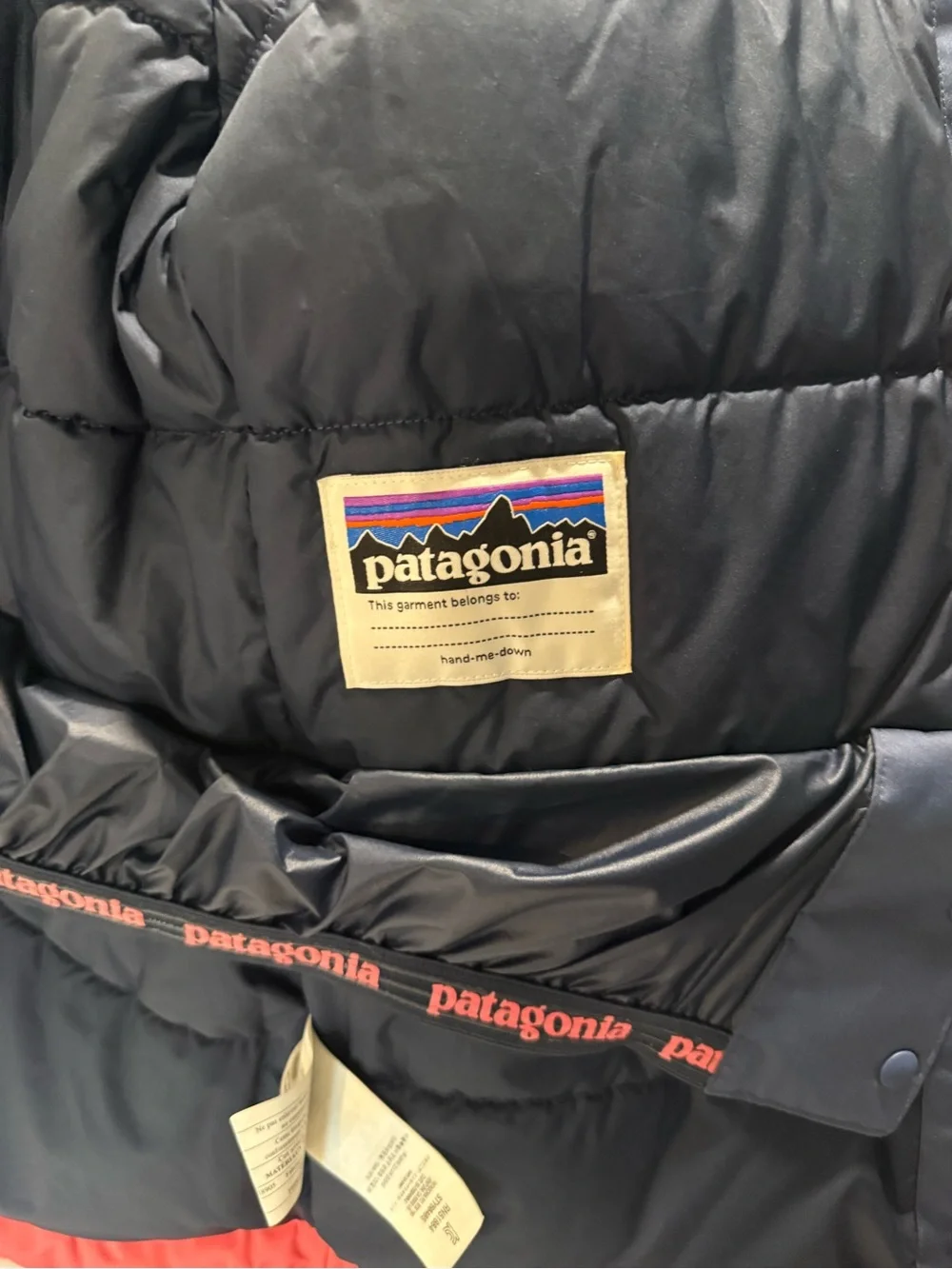 Patagonia Navy and Coral Colorblock Insulated Jacket